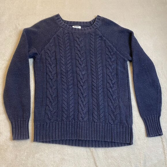 Old Navy Women's Sweater Large Long Sleeve Crew Neck Navy Cable Knit Cozy Casual - Picture 5 of 6